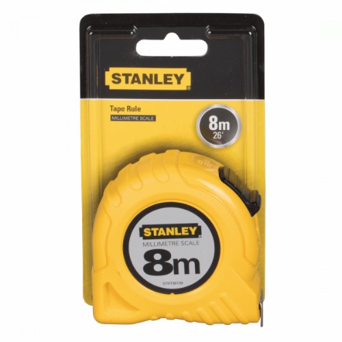 STANLEY Tape Measure 8m x 25mm with durable blade, thumb control lock, and comfortable grip for precise measurements.