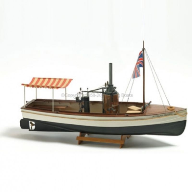 1/12 scale wooden model of the 'African Queen,' an iconic film vessel, perfect for ship modeling enthusiasts.
