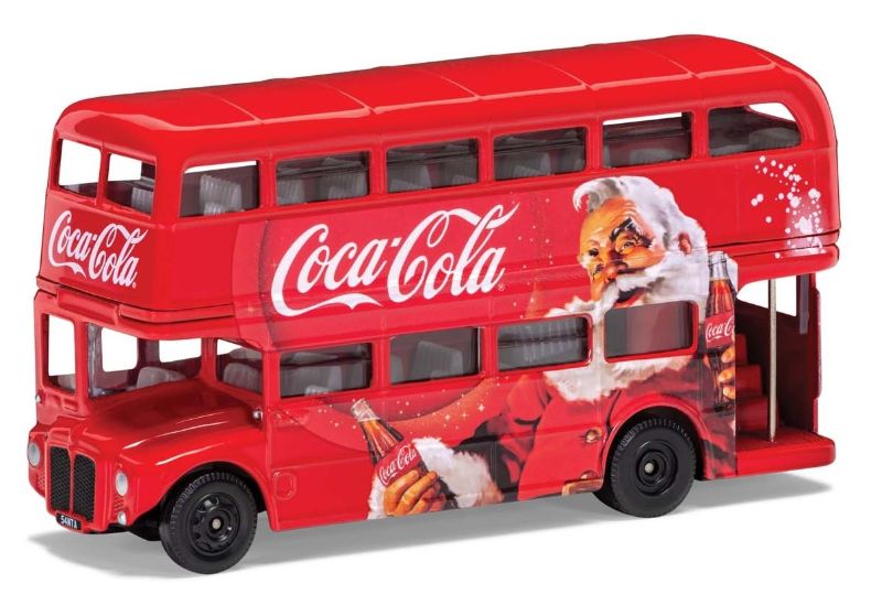 Coca-Cola 1/64 scale diecast London Bus with Santa enjoying a drink, perfect for holiday displays and collectors.