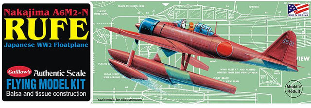Guillows A6M2-N Rufe Float Plane balsa model kit with 16-inch wingspan, perfect for collectors and hobbyists.