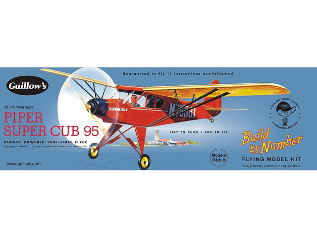 B.B.N Piper Super Cub 95 balsa glider kit with 20-inch wingspan, perfect for building skills and flying fun.