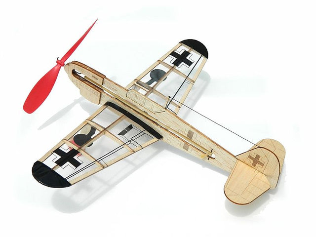 Balsa model kit of the iconic Messerschmitt Bf109 German fighter, perfect for hobbyists and DIY enthusiasts.