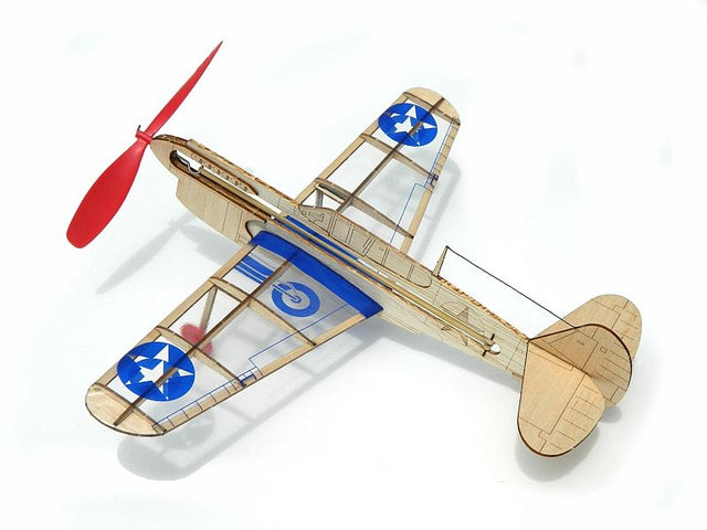 Balsa model kit of the U.S. Warhawk, featuring precision-cut balsa wood parts for easy assembly and historical accuracy.