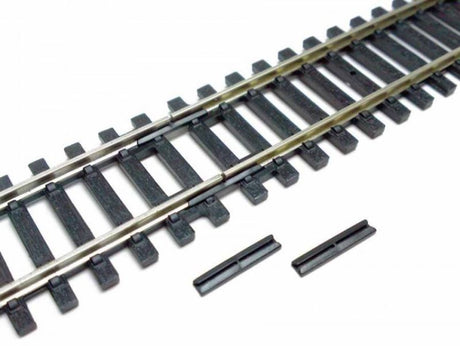 Pack of 12 insulated fishplates for model railways, ensuring electrical isolation and smooth train operations.