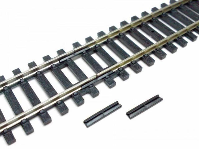 Pack of 12 insulated fishplates for model railways, ensuring electrical isolation and smooth train operations.