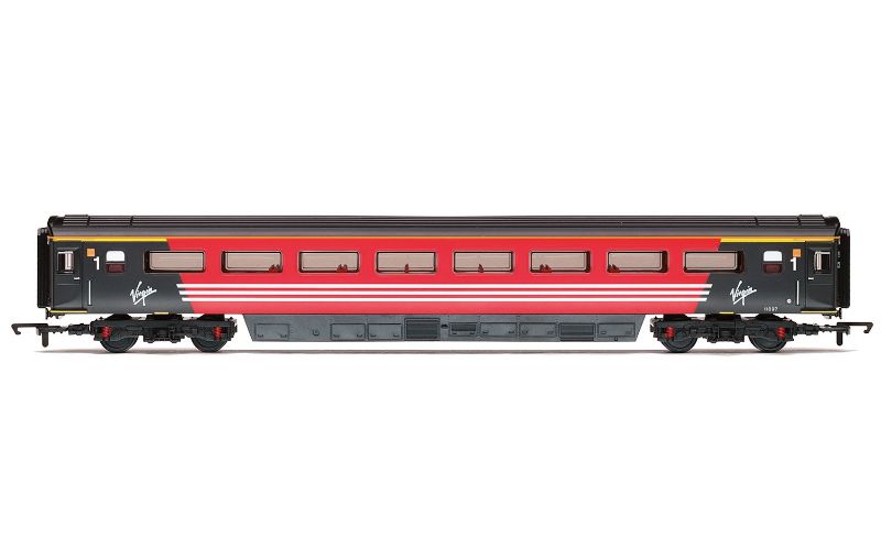Hornby Virgin Mk.3 1st Open model train car in authentic Virgin livery, ideal for collectors and railway enthusiasts.