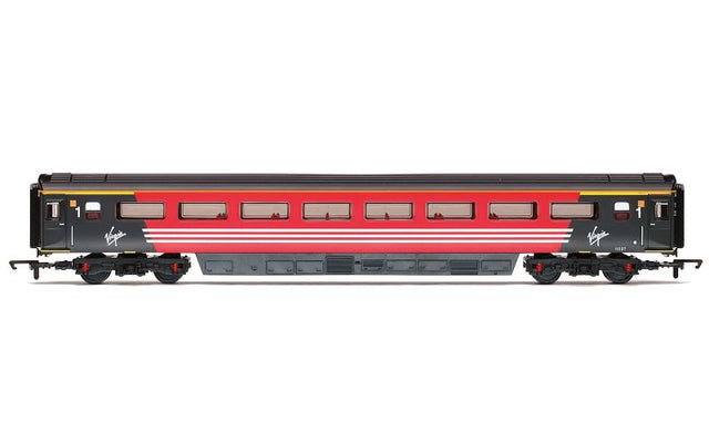 Hornby Virgin Mk.3 1st Open model train car in authentic Virgin livery, ideal for collectors and railway enthusiasts.