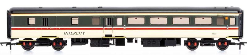 Hornby BR Intercity Mk2F Brake 2nd Open coach 9533 in blue and grey, perfect for model railway collections.