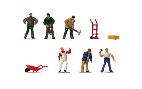 Hornby People Working set featuring diverse 1/76 scale figures engaged in various jobs for realistic model railways.