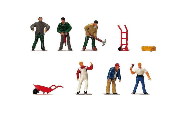 Hornby People Working set featuring diverse 1/76 scale figures engaged in various jobs for realistic model railways.