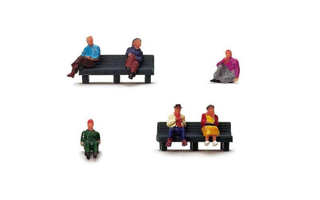 Hornby Accessories - People Sitting figurines enhance model railways with realistic, lively poses in 1/76 scale.