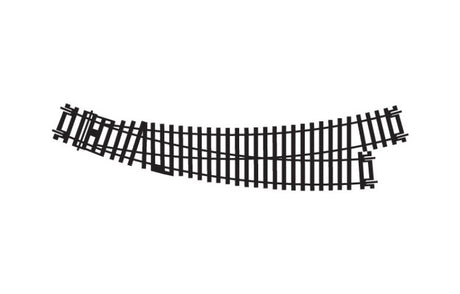 Hornby Curved Point L/H (1) for model railways, features 22.5° and 33.75° arcs, 438mm radius, hand or electric operation.