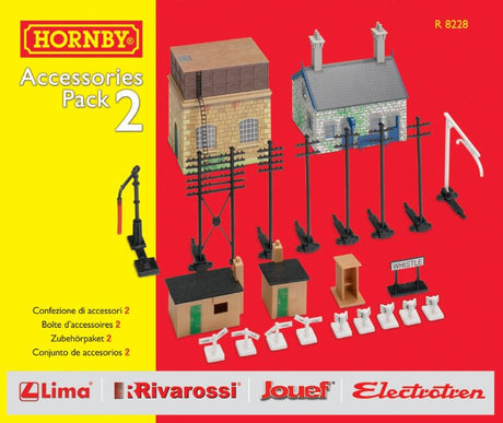 Hornby TrackMat Access 2 set with Railway Cottage, Water Tower, and trackside accessories for enhancing model railway layouts.