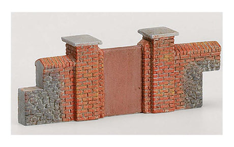 Realistic 1/76 scale brick walling gates and piers for enhancing model railway landscapes with intricate detailing.