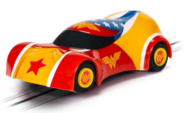 Micro 9v slot car featuring Wonder Woman from Justice League, perfect for collectors and racing enthusiasts.