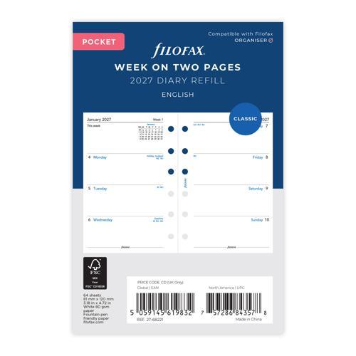 Filofax Refill Classic Week To View Pocket 2027