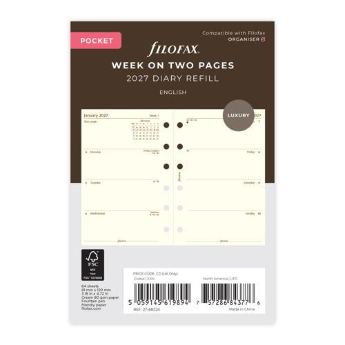 Filofax Refill Classic Week To View Pocket Cotton Cream 2027