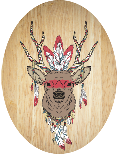 Tribal Deer plywood wall art, eco-friendly design, 210mm x 280mm, ready to hang, perfect for home decor.
