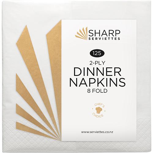 Sharp Serviettes 8 Fold 2Ply White Dinner Napkins 125pk