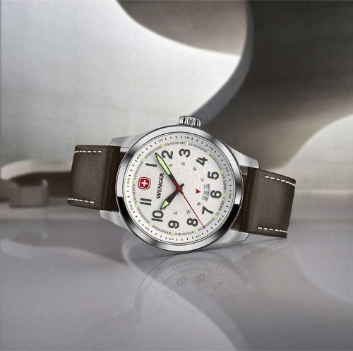 Watch - WENGER Terragraph 43mm White Dial Brown Leather Strap