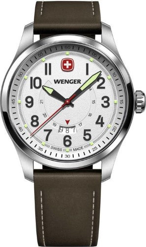 Watch - WENGER Terragraph 43mm White Dial Brown Leather Strap