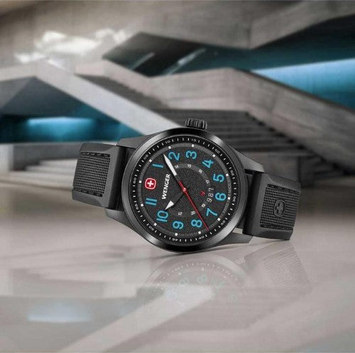 Watch - WENGER Terragraph 43mm Black Dial Black Silicone S`trap