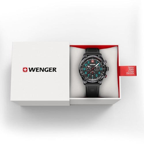 Watch - WENGER Terragraph Chrono 43mm Black Dial Black Silicone Strap