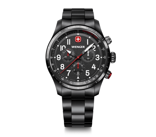 Watch - WENGER Terragraph Chrono 43mm Black Dial Black SS Bracelet