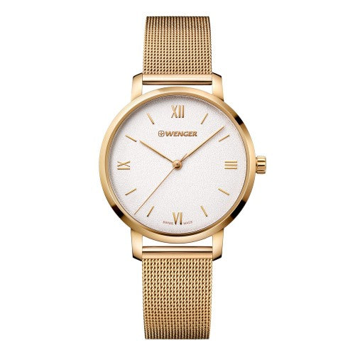 Watch - WENGER Metro Donnissima 38mm White/Gold Dial Mesh Strap