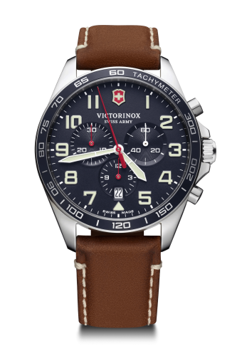Watch - VICTORINOX FieldForce Chrono 42mm Brown Leather Strap Blue Dial
