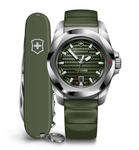 Watch - VICTORINOX I.N.O.X. Aut + SAK 41mm Green Rubber Strap Green Dial
