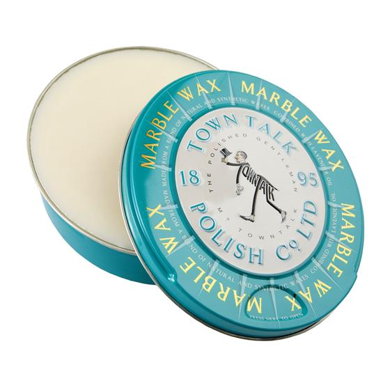 Marble Wax 150g tin for protecting and enhancing marble surfaces, with a lavender scent and stain-resistance formula.