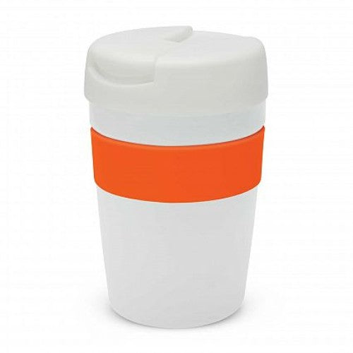 Java Vacuum Cup with Band - 340ml (White / Orange)