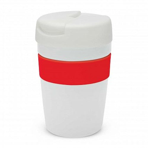 Java Vacuum Cup with Band - 340ml (White / Red)