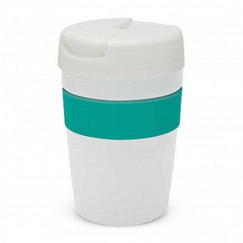 Java Vacuum Cup with Band - 340ml (White / Teal)