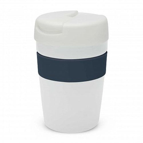Java Vacuum Cup with Band - 340ml (White / Navy)