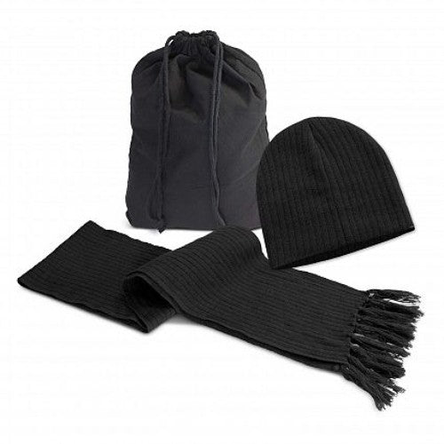 Nebraska Scarf and Beanie Set (Black)