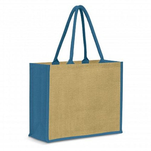 Modena Jute Tote Bag - Set of 6 (Natural / Blue)