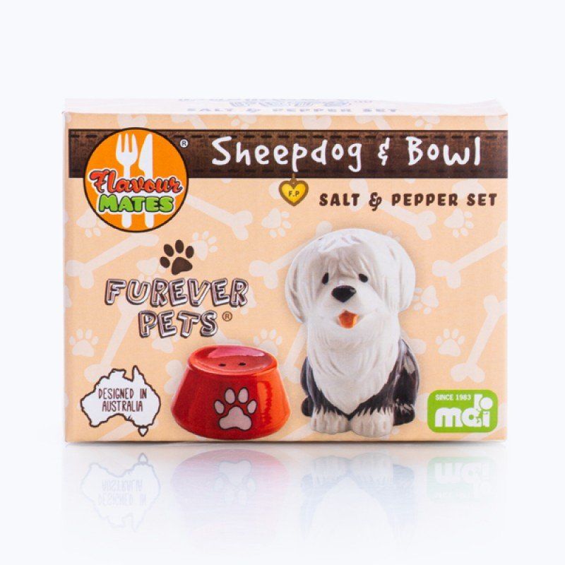 Salt & Pepper Set - Flavour Mate Furever Pets Sheepdog & Bowl (11.5cm)