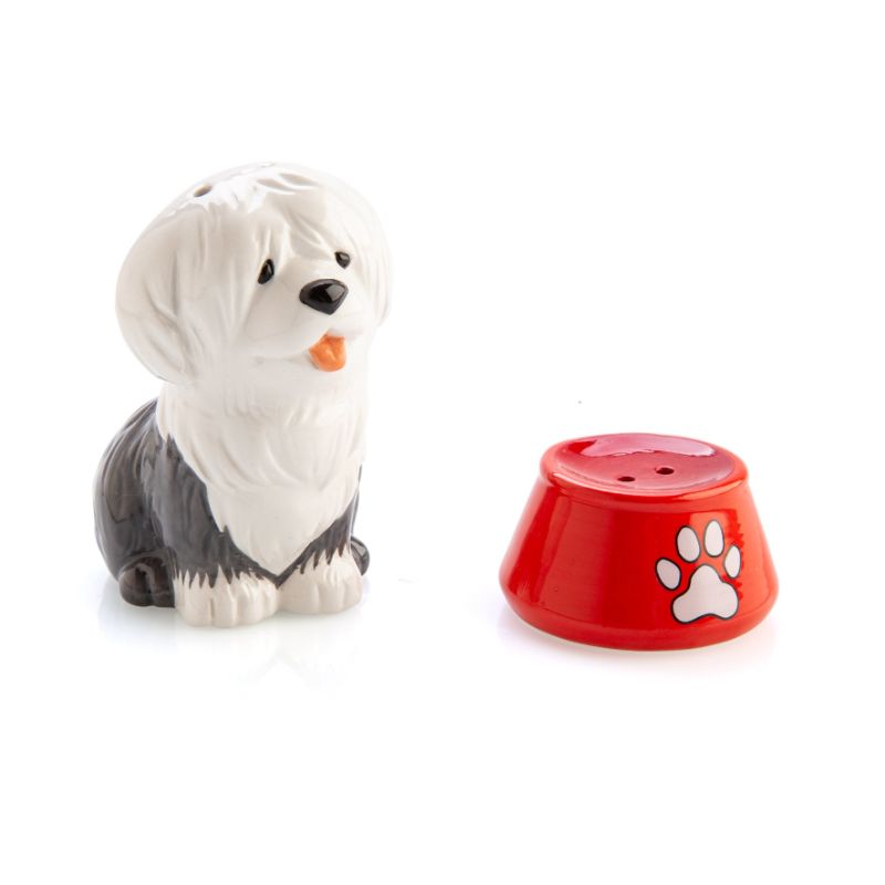 Salt & Pepper Set - Flavour Mate Furever Pets Sheepdog & Bowl (11.5cm)