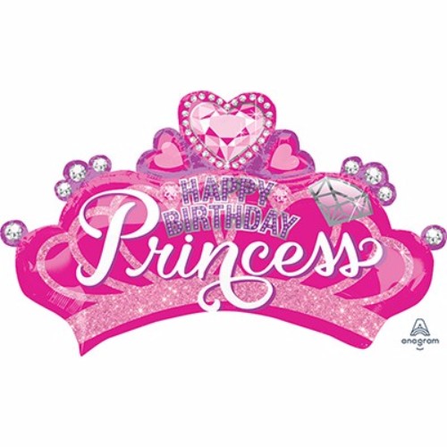 Foil balloon in the shape of a princess crown with gems, measuring 81cm x 48cm, requires helium for inflation.