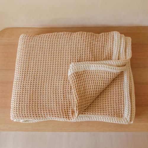 Akiiko Latte Piqué Waffle Throw with Natural Border
