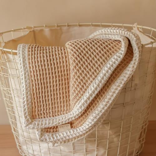 Akiiko Latte Piqué Waffle Throw with Natural Border
