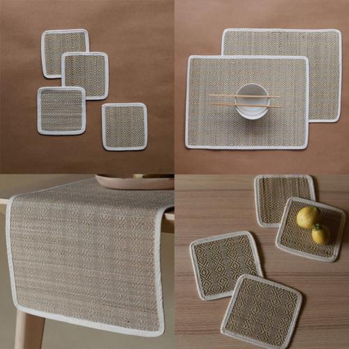 Akiiko Reed Table Top Set - Soft Reed Placemat, Runner, Coaster - Herring Weave