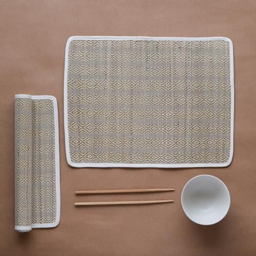 Akiiko Reed Table Top Set - Soft Reed Placemat, Runner, Coaster - Herring Weave