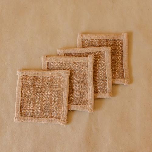 Akiiko Jute Table Top Set - Brown Jute Placemat, Runner, Coaster - Triangle