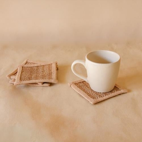 Akiiko Jute Table Top Set - Brown Jute Placemat, Runner, Coaster - Triangle