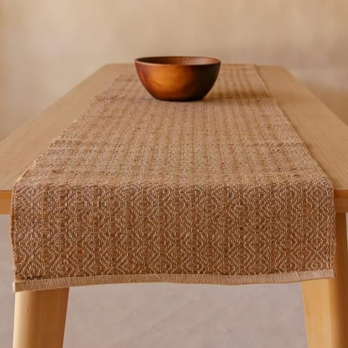 Akiiko Jute Table Top Set - Brown Jute Placemat, Runner, Coaster - Triangle