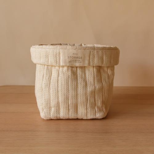 Akiiko Grid Waffle Square Foldover Basket with Patch - Latte