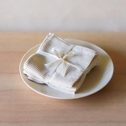 Akiiko Grid Waffle Hand Towel- Natural - Set of 4 Tied Cotton Ribbon 300x300mm